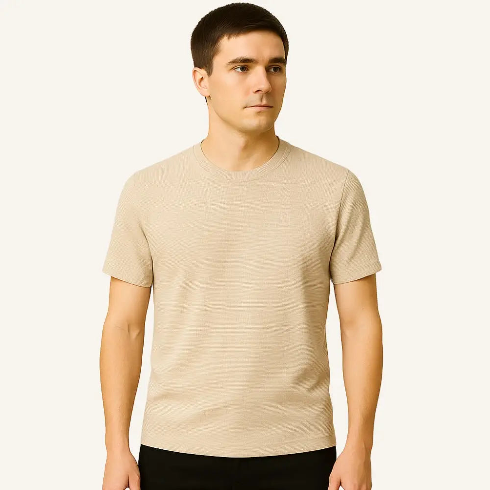 Men’s Old Money Textured Basic T-Shirt – Belmont Green - Beige / S - Men’s Old Money Textured Basic T-Shirt – Belmont