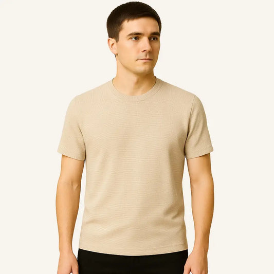 Men’s Old Money Textured Basic T-Shirt – Belmont Green - Beige / S - Men’s Old Money Textured Basic T-Shirt – Belmont