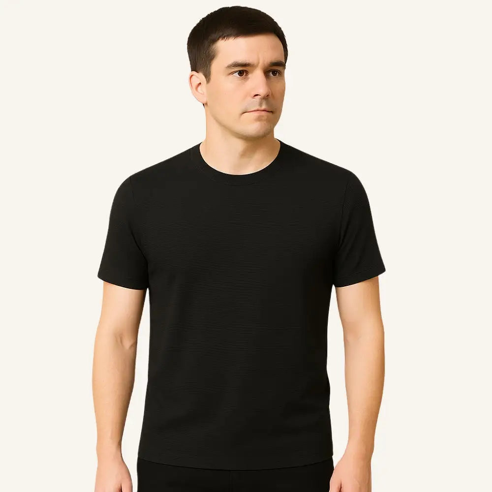 Men’s Old Money Textured Basic T-Shirt – Belmont Green - Black / S - Men’s Old Money Textured Basic T-Shirt – Belmont