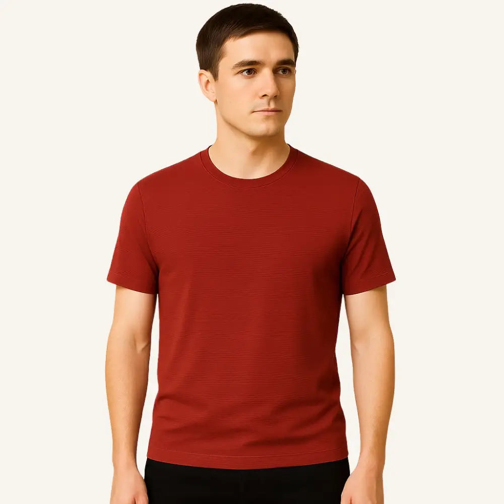 Men’s Old Money Textured Basic T-Shirt – Belmont Green - Red / S - Men’s Old Money Textured Basic T-Shirt – Belmont
