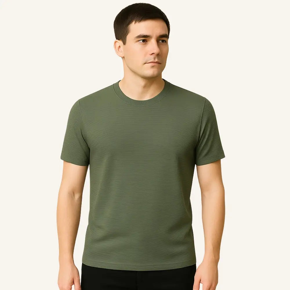 Men’s Old Money Textured Basic T-Shirt – Belmont Green - Green / S - Men’s Old Money Textured Basic T-Shirt – Belmont