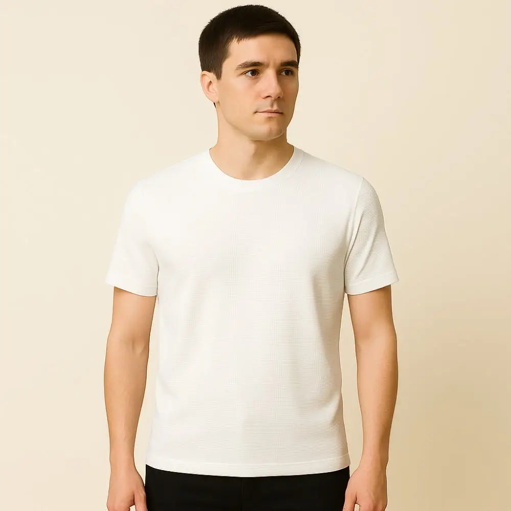Men’s Old Money Textured Basic T-Shirt – Belmont Green - White / S - Men’s Old Money Textured Basic T-Shirt – Belmont