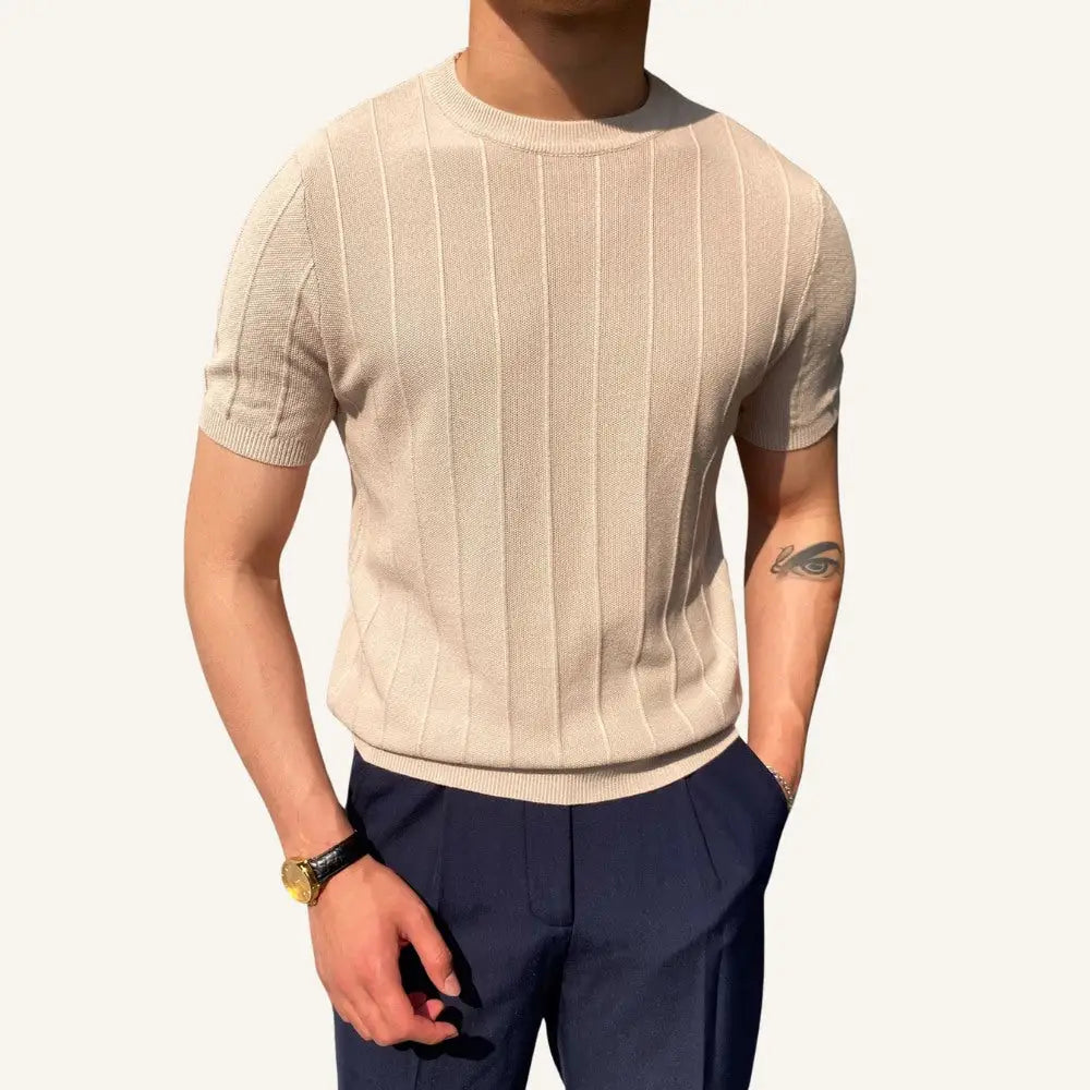 Men’s Old Money Textured Knit T-Shirt – Belgrano - Beige / S - Men’s Old Money Textured Knit T-Shirt – Belgrano