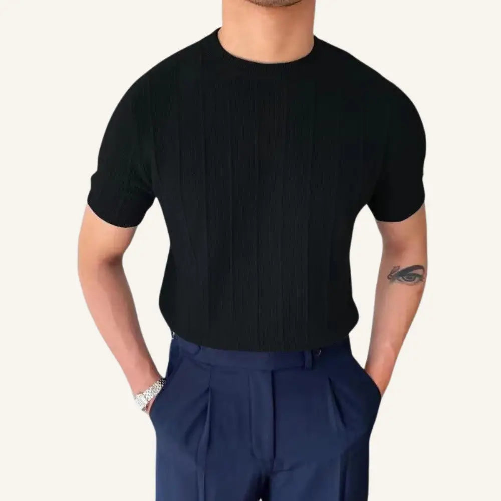 Men’s Old Money Textured Knit T-Shirt – Belgrano - Black / S - Men’s Old Money Textured Knit T-Shirt – Belgrano