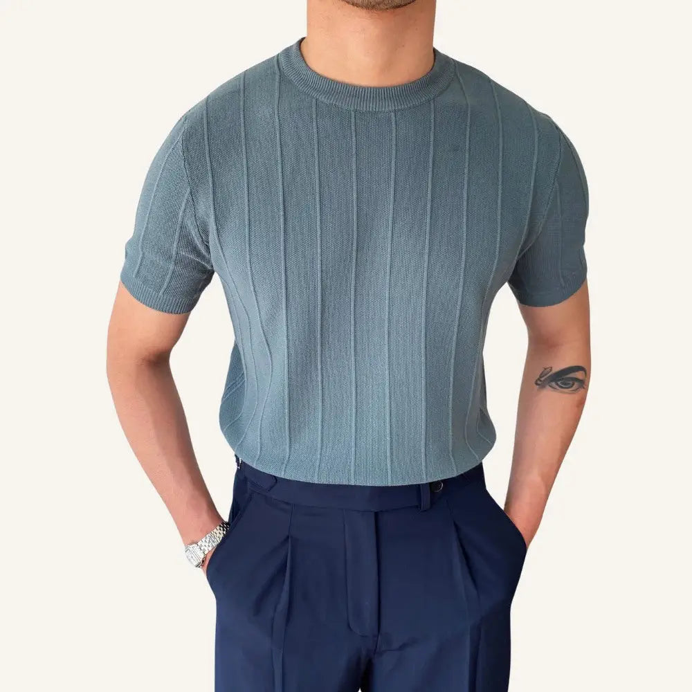 Men’s Old Money Textured Knit T-Shirt – Belgrano - Gray / S - Men’s Old Money Textured Knit T-Shirt – Belgrano