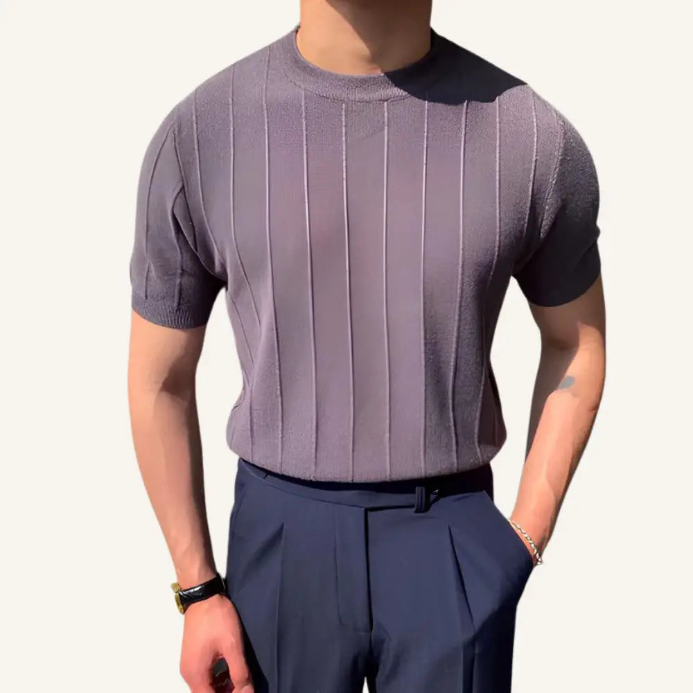 Men’s Old Money Textured Knit T-Shirt – Belgrano - Lilac / S - Men’s Old Money Textured Knit T-Shirt – Belgrano