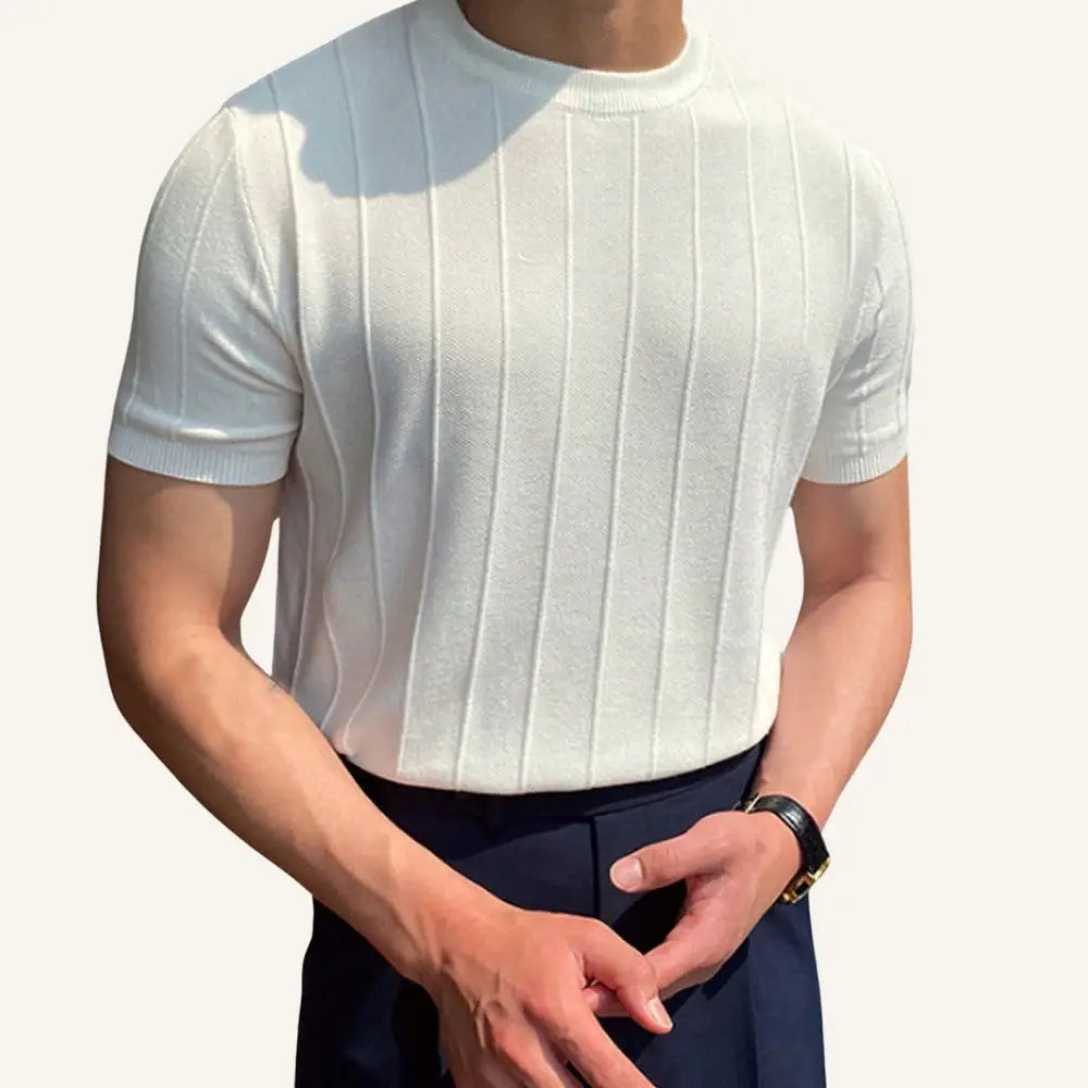 Men’s Old Money Textured Knit T-Shirt – Belgrano - White / S - Men’s Old Money Textured Knit T-Shirt – Belgrano