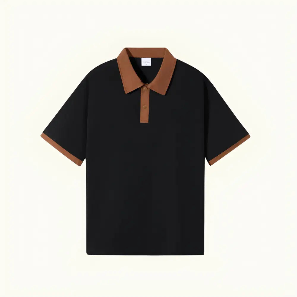Men’s Plain Cotton Polo Shirt – Old Money Vittore - Black and Brown / S - Men’s Plain Cotton Polo Shirt – Old Money