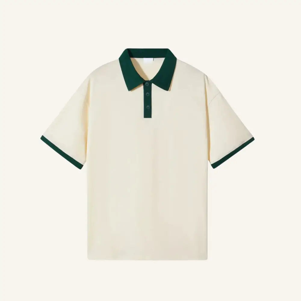 Men’s Plain Cotton Polo Shirt – Old Money Vittore - Cream and Green / S - Men’s Plain Cotton Polo Shirt – Old Money