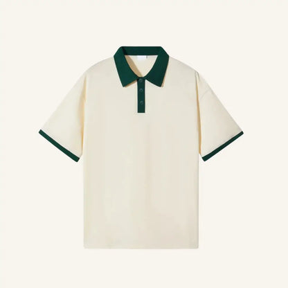 Men’s Plain Cotton Polo Shirt – Old Money Vittore - Cream and Green / S - Men’s Plain Cotton Polo Shirt – Old Money