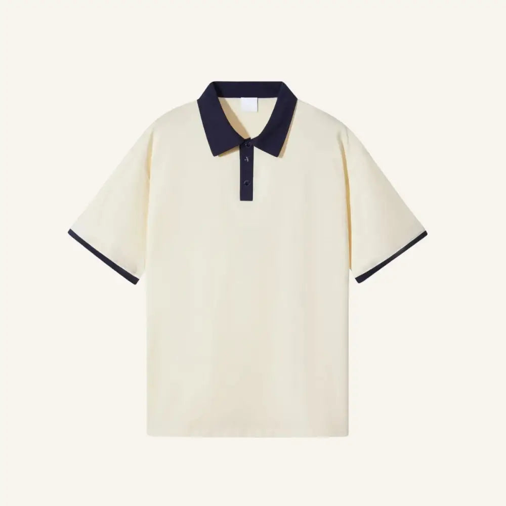 Men’s Plain Cotton Polo Shirt – Old Money Vittore - Cream and Navy Blue / S - Men’s Plain Cotton Polo Shirt – Old Money