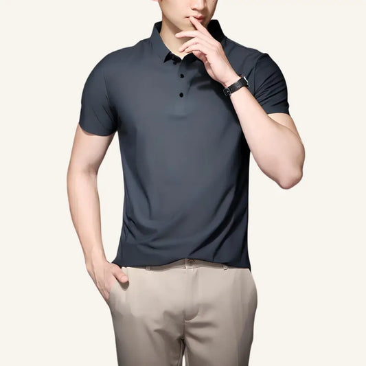 Men’s Polo Shirt – Ice Silk Anti-Wrinkle - Black / S - Men’s Polo Shirt – Ice Silk Anti-Wrinkle