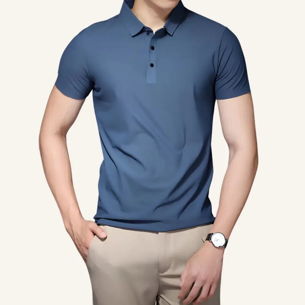 Men’s Polo Shirt – Ice Silk Anti-Wrinkle - Blue / S - Men’s Polo Shirt – Ice Silk Anti-Wrinkle