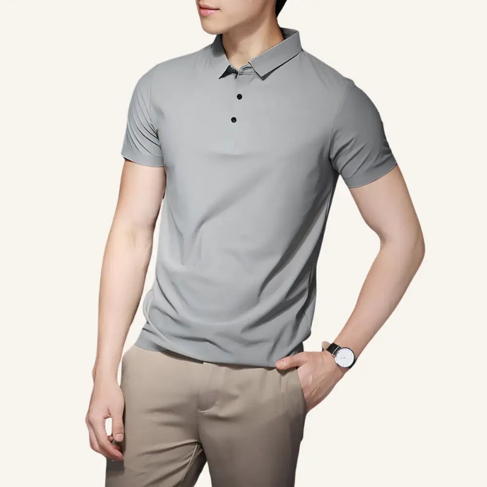 Men’s Polo Shirt – Ice Silk Anti-Wrinkle - Light Gray / S - Men’s Polo Shirt – Ice Silk Anti-Wrinkle