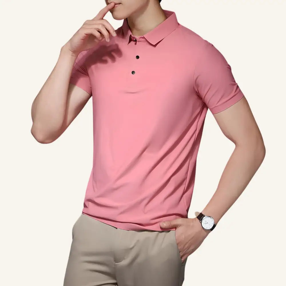 Men’s Polo Shirt – Ice Silk Anti-Wrinkle - Pink / S - Men’s Polo Shirt – Ice Silk Anti-Wrinkle