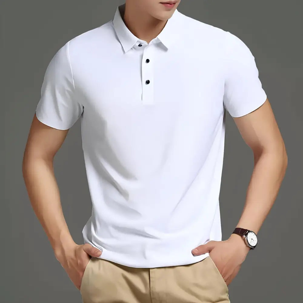 Men’s Polo Shirt – Ice Silk Anti-Wrinkle - White / S - Men’s Polo Shirt – Ice Silk Anti-Wrinkle