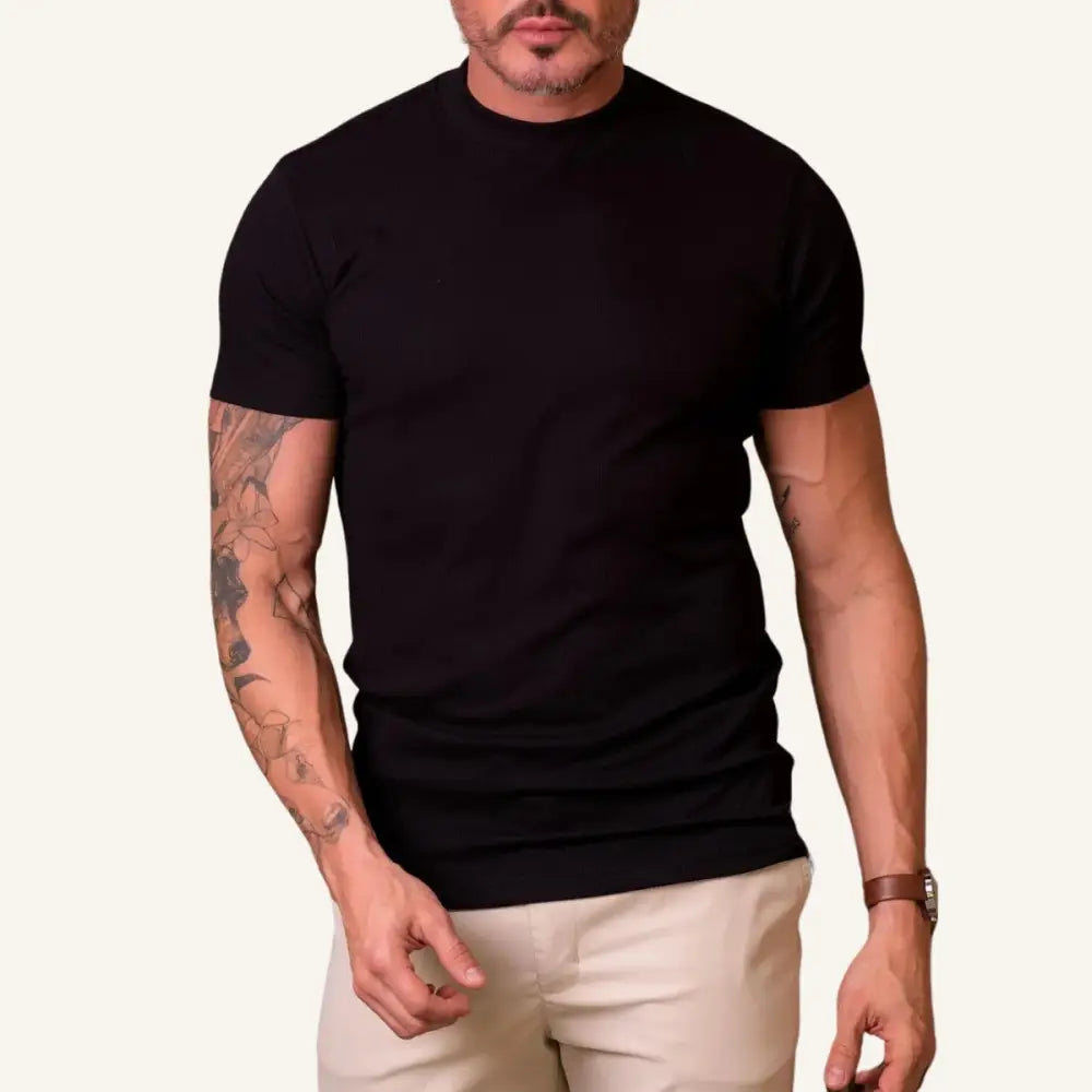 Men’s Ribbed High-Neck T-Shirt – Clarence - Men’s Ribbed High-Neck T-Shirt – Clarence