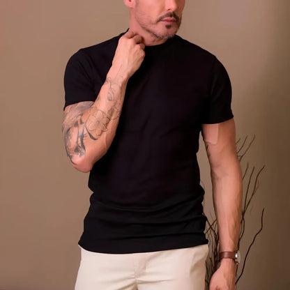 Men’s Ribbed High-Neck T-Shirt – Clarence - Black / S - Men’s Ribbed High-Neck T-Shirt – Clarence