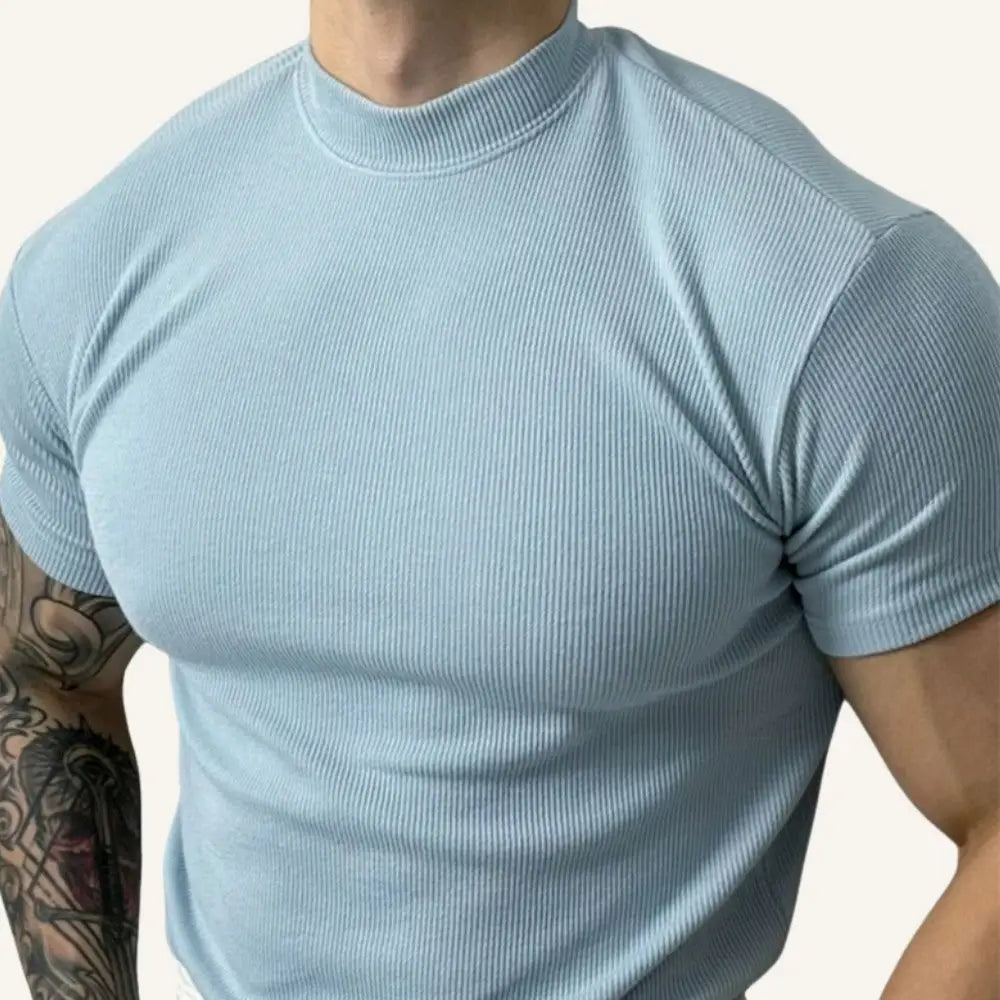 Men’s Ribbed High-Neck T-Shirt – Clarence - Light Blue / S - Men’s Ribbed High-Neck T-Shirt – Clarence