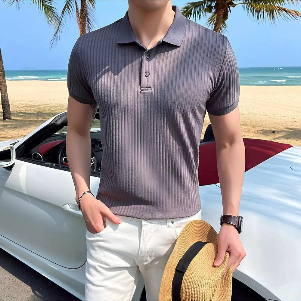 Men’s Ribbed Knit Polo Shirt – Bourton - Men’s Ribbed Knit Polo Shirt – Bourton