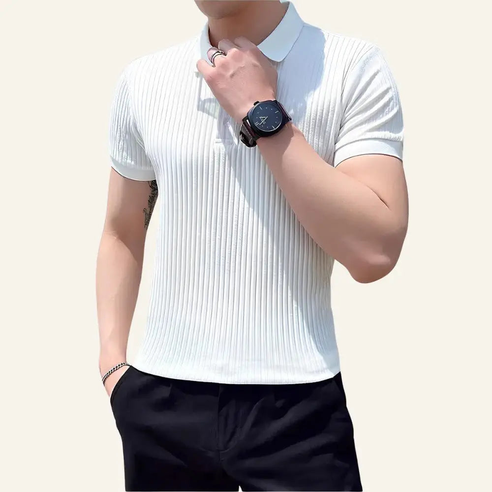 Men’s Ribbed Knit Polo Shirt – Bourton - Men’s Ribbed Knit Polo Shirt – Bourton