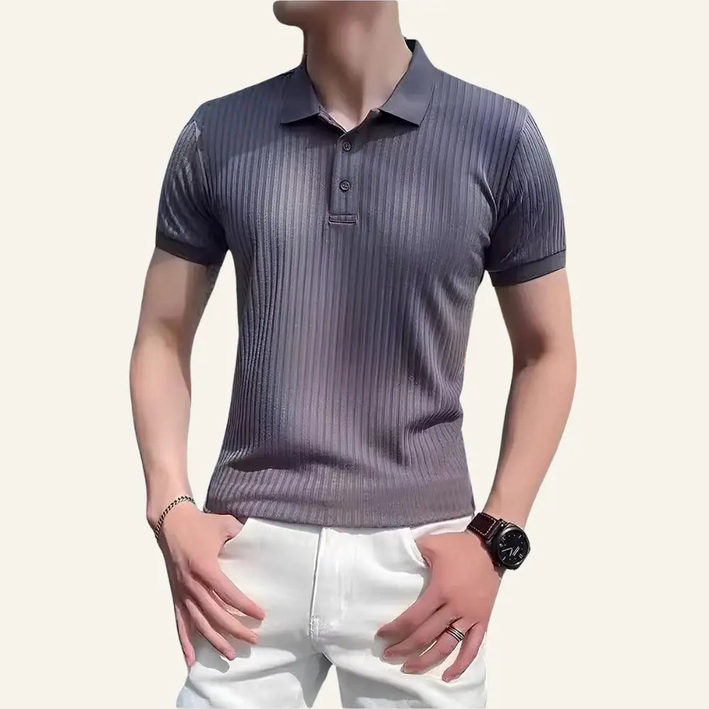Men’s Ribbed Knit Polo Shirt – Bourton - Gray / S - Men’s Ribbed Knit Polo Shirt – Bourton