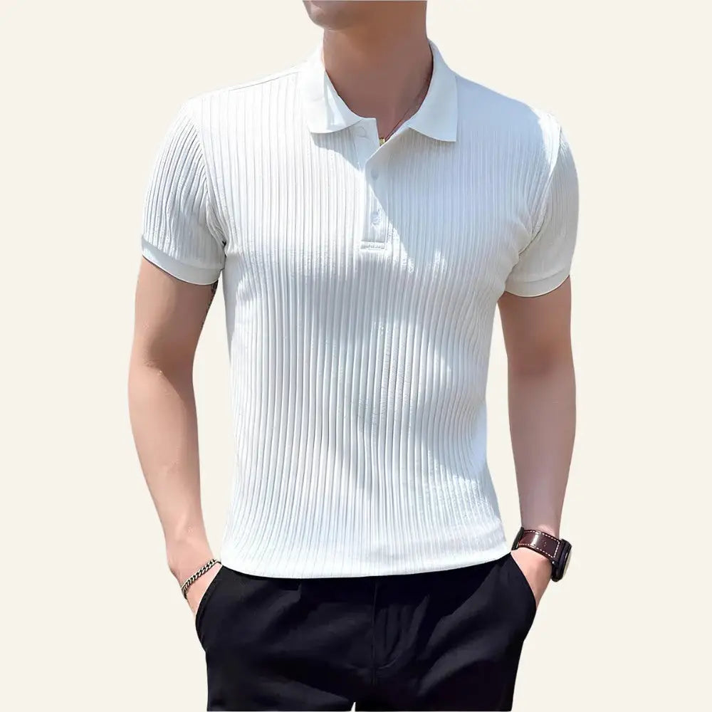 Men’s Ribbed Knit Polo Shirt – Bourton - White / S - Men’s Ribbed Knit Polo Shirt – Bourton