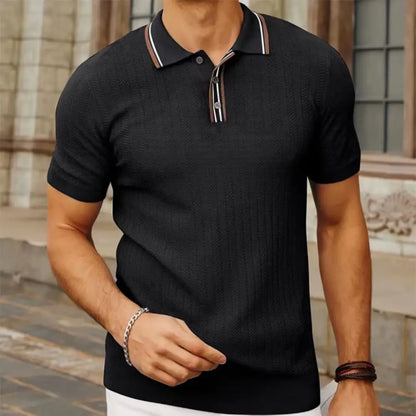 Men’s Ribbed Polo Shirt – Loreanni - Black / S - Men’s Ribbed Polo Shirt – Loreanni
