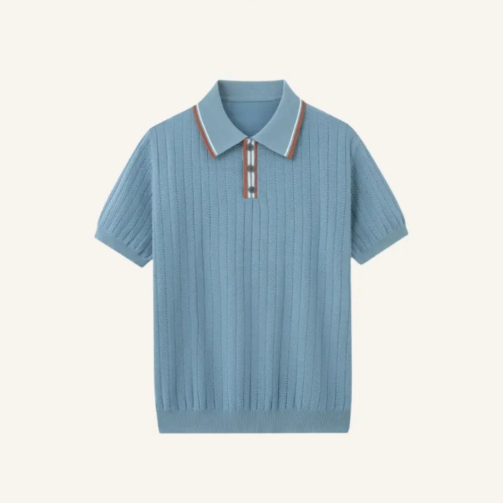 Men’s Ribbed Polo Shirt – Loreanni - Light Blue / S - Men’s Ribbed Polo Shirt – Loreanni
