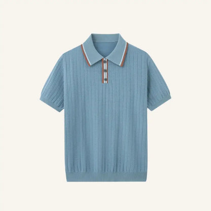 Men’s Ribbed Polo Shirt – Loreanni - Light Blue / S - Men’s Ribbed Polo Shirt – Loreanni