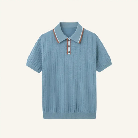 Men’s Ribbed Polo Shirt – Loreanni - Light Blue / S - Men’s Ribbed Polo Shirt – Loreanni