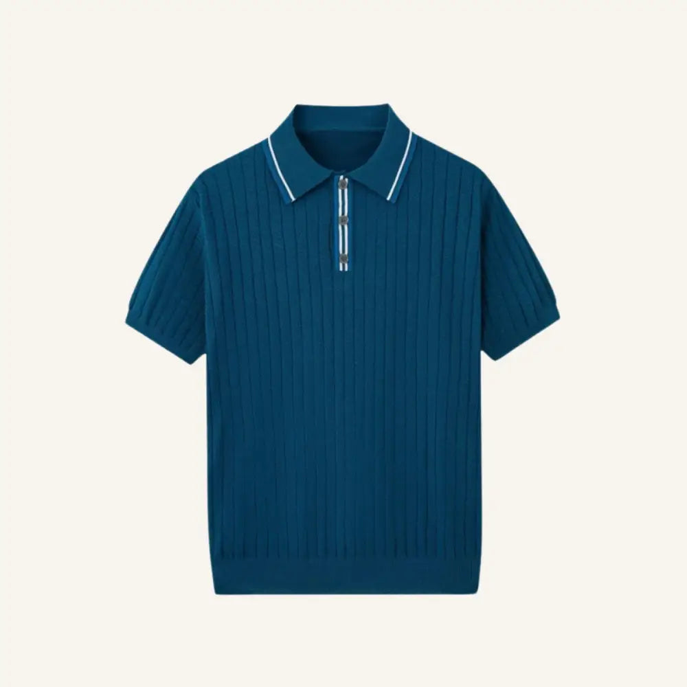 Men’s Ribbed Polo Shirt – Loreanni - Navy Blue / S - Men’s Ribbed Polo Shirt – Loreanni