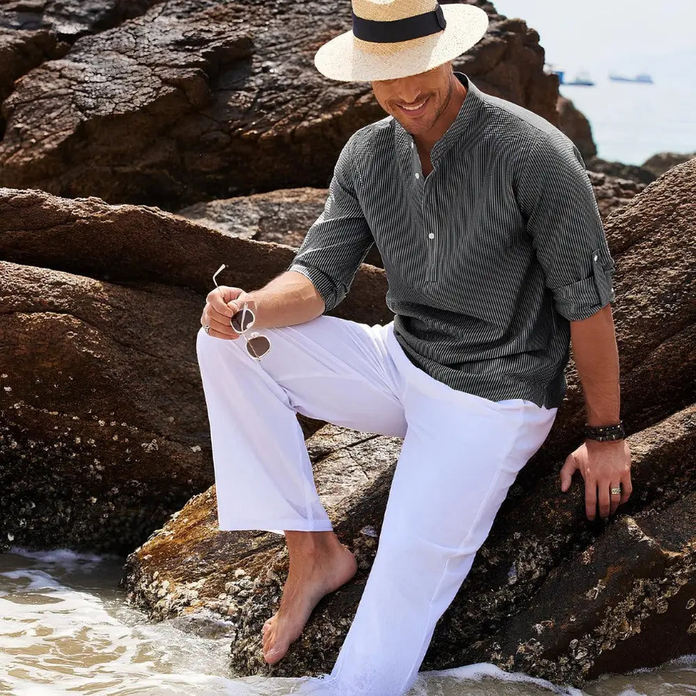 Men’s Striped Linen Shirt – Old Money Ascot - Men’s Striped Linen Shirt – Old Money Ascot