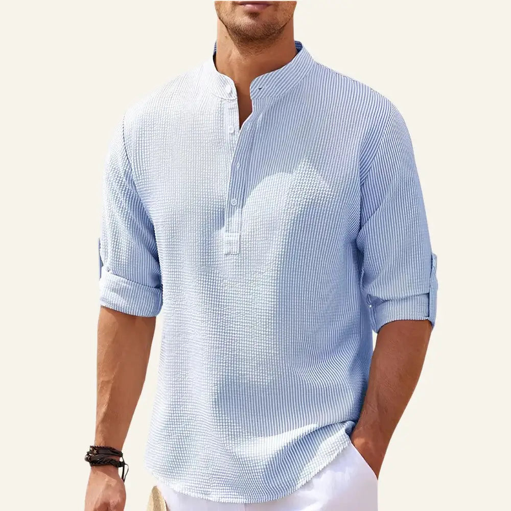 Men’s Striped Linen Shirt – Old Money Ascot - Blue / S - Men’s Striped Linen Shirt – Old Money Ascot