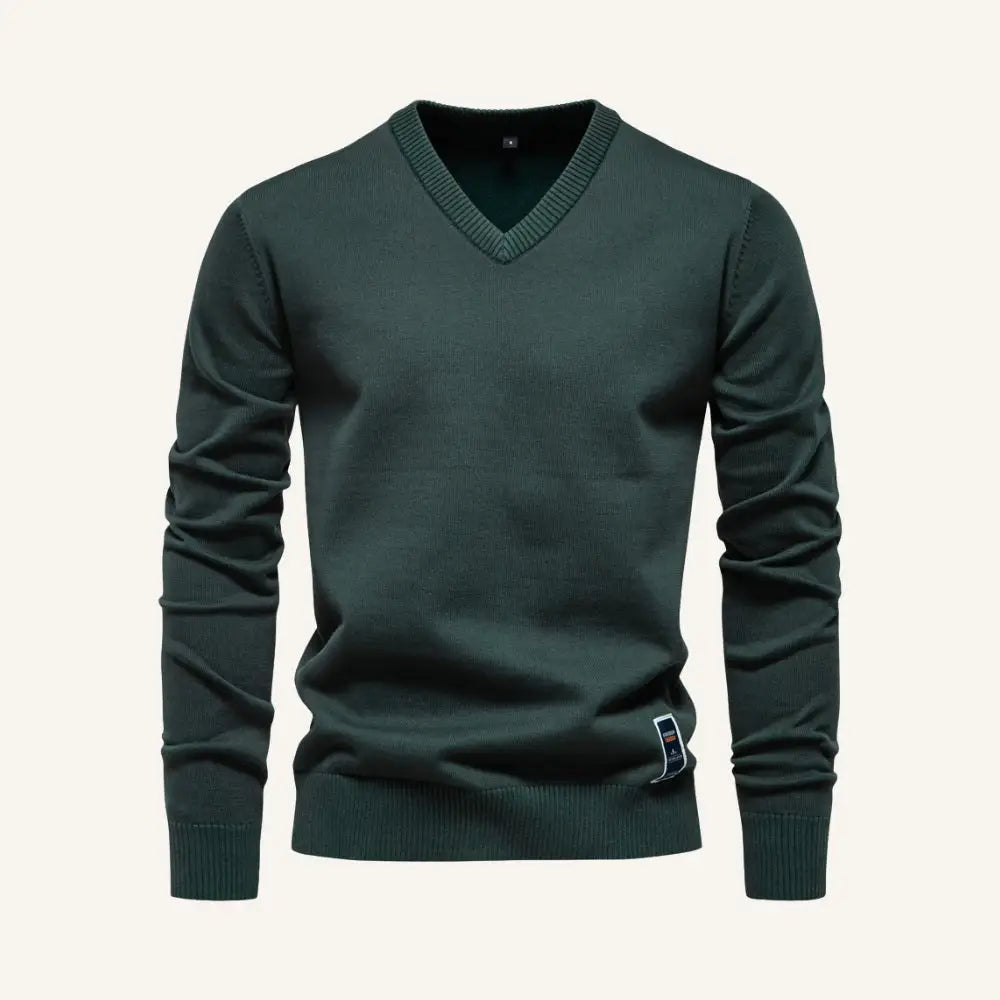 Men’s V-Neck Sweater – Pesson Lior - Army Green / S - Men’s V-Neck Sweater – Pesson Lior