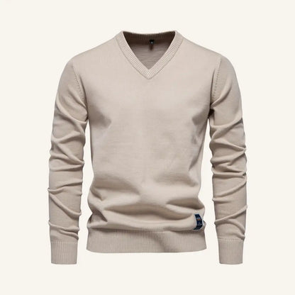 Men’s V-Neck Sweater – Pesson Lior - Beige / S - Men’s V-Neck Sweater – Pesson Lior