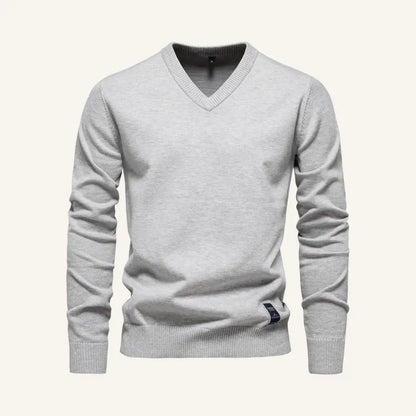 Men’s V-Neck Sweater – Pesson Lior - Gray / S - Men’s V-Neck Sweater – Pesson Lior