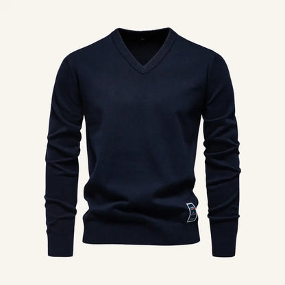 Men’s V-Neck Sweater – Pesson Lior - Navy Blue / S - Men’s V-Neck Sweater – Pesson Lior