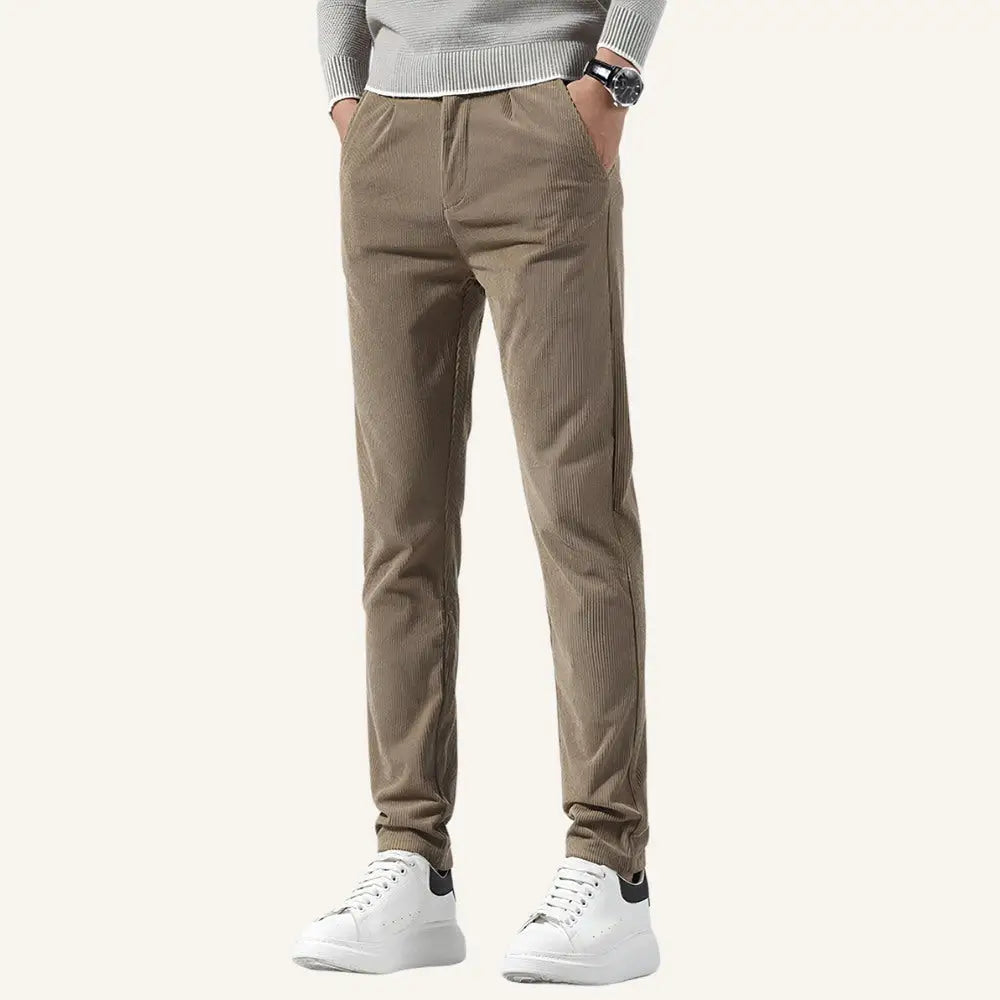 Men’s Velvet Slim Fit Pants – Versailles - Brown / 28 - Men’s Velvet Slim Fit Pants – Versailles