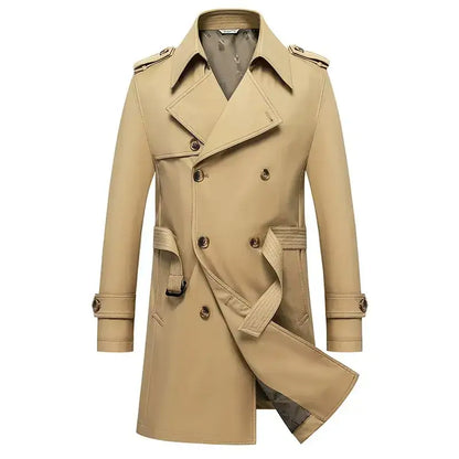 Windsor Classic Double-Breasted Overcoat - Khaki / M - Windsor Classic Double-Breasted Overcoat