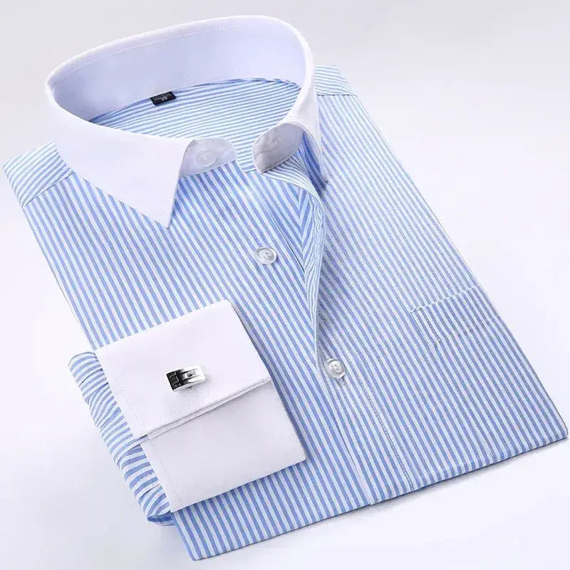 Windsor Regent French-Cuff Dress Shirt - Blue Stripe Contrast White / S - Windsor Regent French-Cuff Dress Shirt